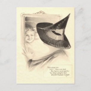 Girl Witch Spegel Vykort