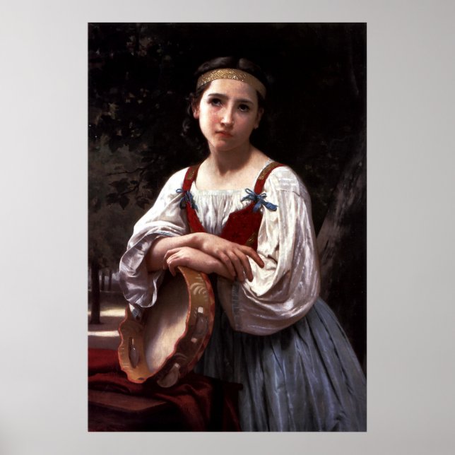 Girl with a baskque Drum 1867 William Bouguereau Poster (Framsidan)