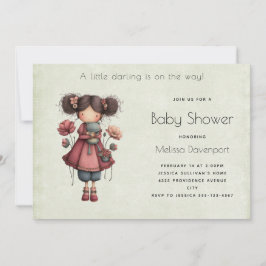 Girl with A Frog Doll Cute Whimsical Baby Shower Inbjudningar