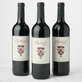 Girl with A Frog Doll Cute Whimsical Cheers Vinflaska Etikett