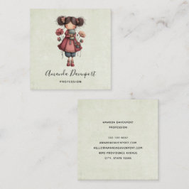 Girl with A Frog Doll Cute Whimsical Fyrkantigt Visitkort