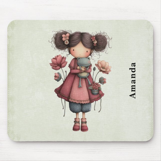 Girl with A Frog Doll Cute Whimsical Musmatta (Framsidan)