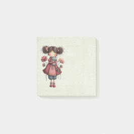 Girl with A Frog Doll Cute Whimsical Post-it Block