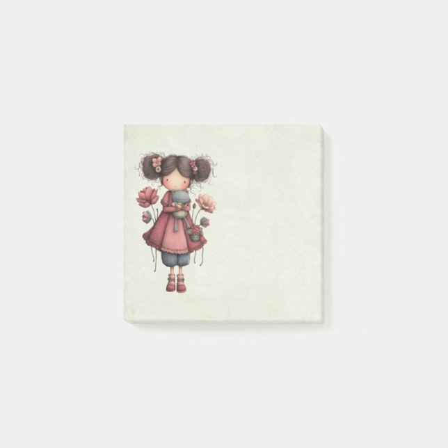 Girl with A Frog Doll Cute Whimsical Post-it Block (Framsida)
