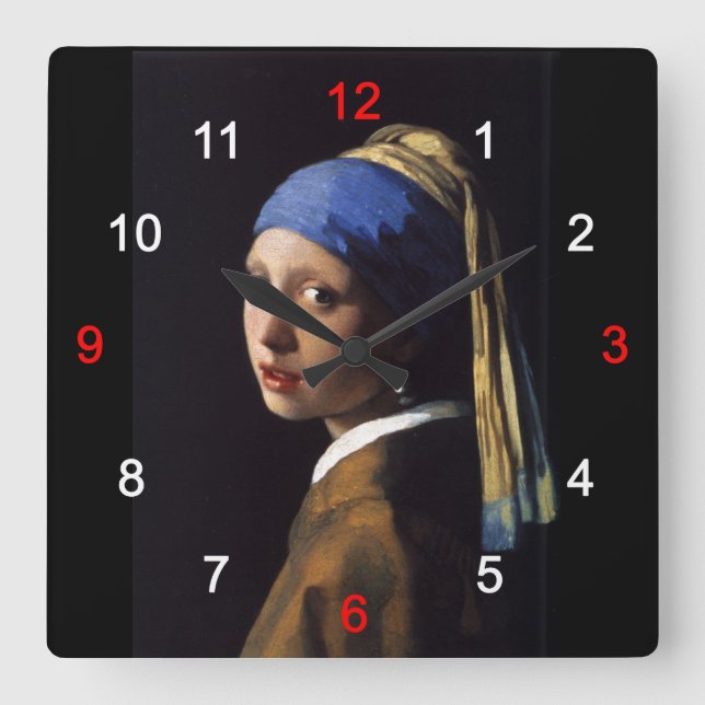 Girl with a Pearl Earring Fyrkantig Klocka (Framsida)