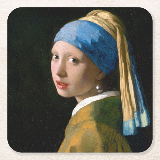 Girl with a Pearl Earring, Johannes Vermeer, 1665 Underlägg Papper Kvadrat (Framsidan)