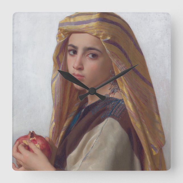 Girl with a Pomegranate by W.A. Bouguereau Fyrkantig Klocka (Framsida)