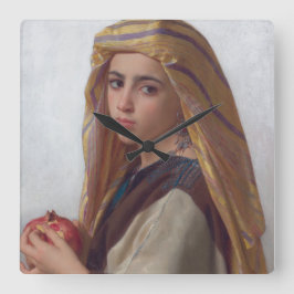 Girl with a Pomegranate by W.A. Bouguereau Fyrkantig Klocka
