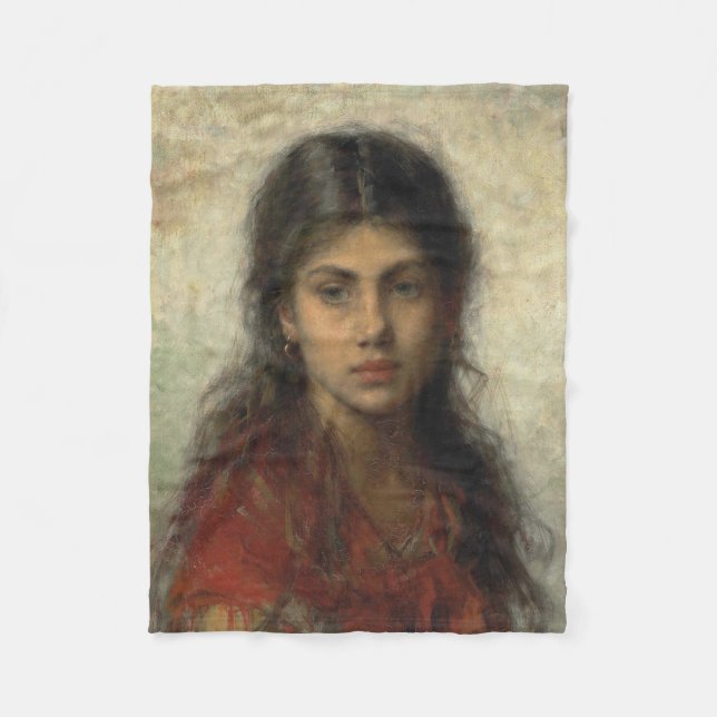 Girl with a Red Shawl (av Alexei Harlamoff) Fleecefilt (Framsidan)
