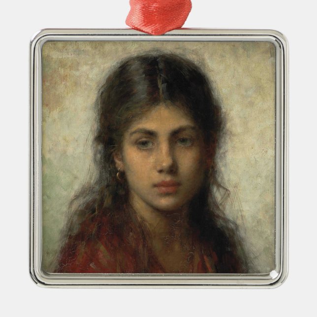 Girl with a Red Shawl (av Alexei Harlamoff) Julgransprydnad Metall (Framsidan)