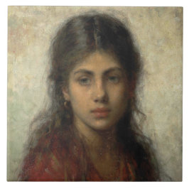Girl with a Red Shawl (av Alexei Harlamoff) Kakelplatta