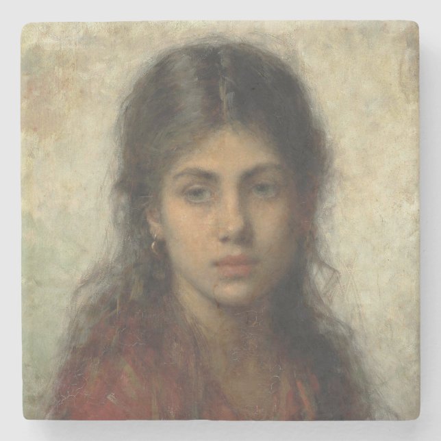 Girl with a Red Shawl (av Alexei Harlamoff) Stenunderlägg (Framsidan)