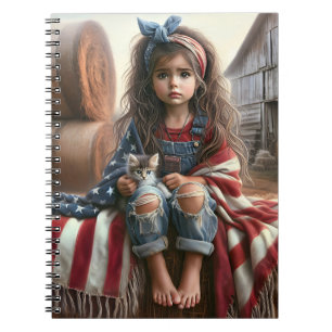 Girl with American Flagga and Kitten Anteckningsbok