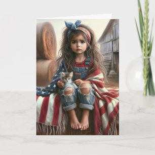 Girl with American Flagga Birthday Kort