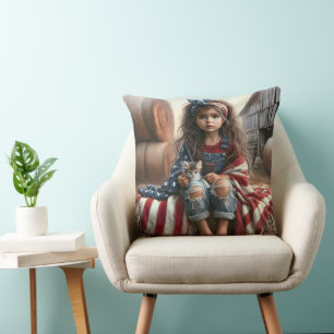 Girl with American Flagga Birthday Kudde