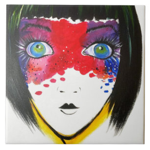 Girl with Blue Öga Ceramic Tile Kakelplatta