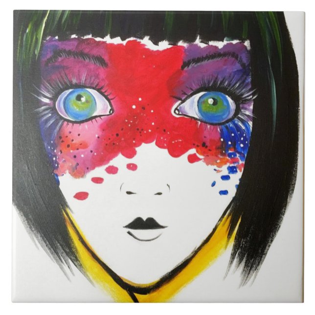 Girl with Blue Öga Ceramic Tile Kakelplatta (Framsidan)