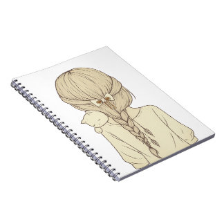 Girl with Braid and Cat Illustration – Soft Pastel Anteckningsbok