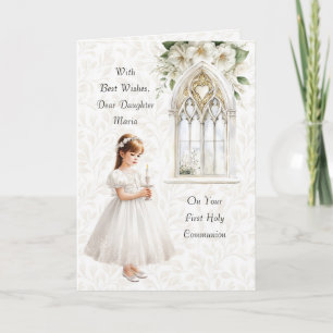 Girl with Candle First Communion Hälsning Kort