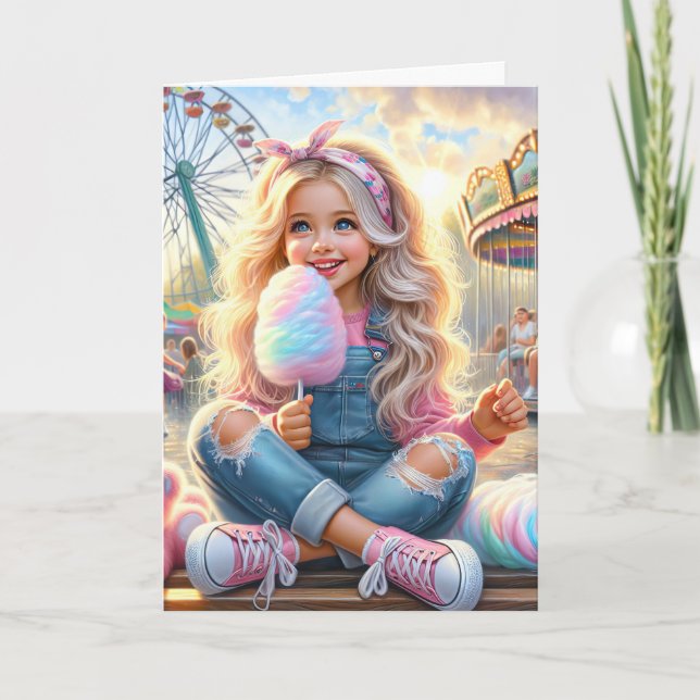 Girl with Carnival Cotton Candy Kort (Framsida)