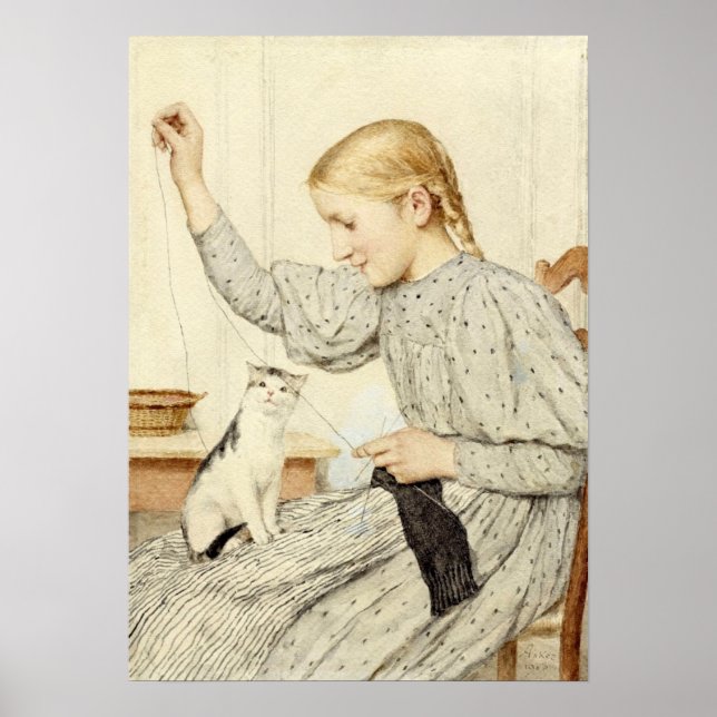 Girl with Cat, Albert Anker Poster (Framsidan)
