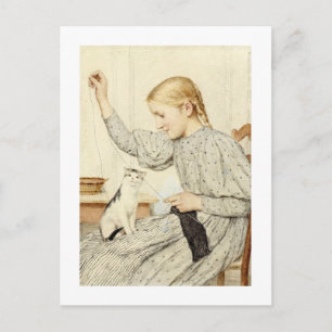 Girl with Cat, Albert Anker Vykort