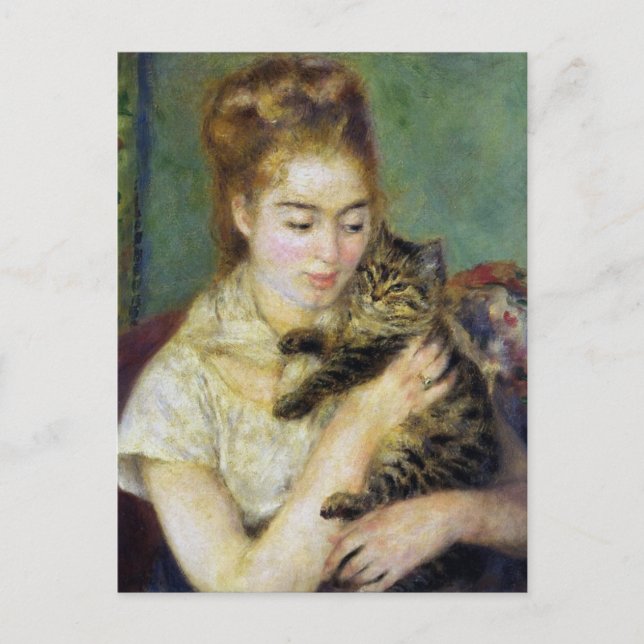 Girl with Cat by Renoir Vykort (Framsida)