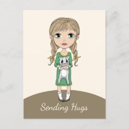 Girl with Cat Sending Hugs Vykort