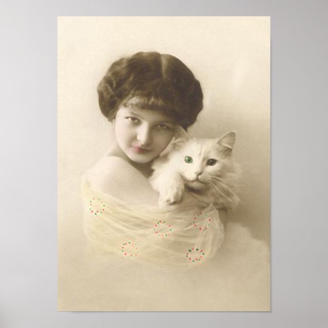 Girl with Cat Vintage Fine Art Poster (Framsidan)