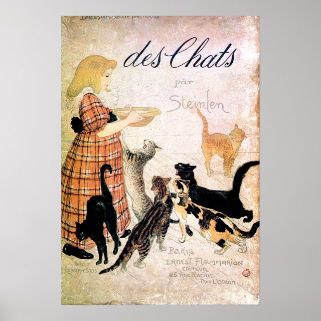 Girl with Cats, Alexandre Steinlen Poster (Framsidan)