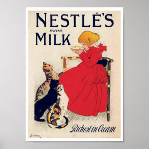 Girl with Cats, Vintage affisch, Alexandre Steinle Poster