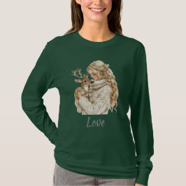 Girl with Deer Christmas T Shirt