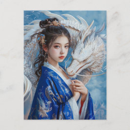 Girl with Dragon Chinese Zodiac Art Vykort