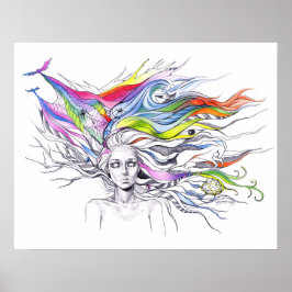 Girl with dreams in her hair Surreal fantasy art Poster