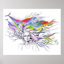 Girl with dreams in her hair Surreal fantasy art Poster