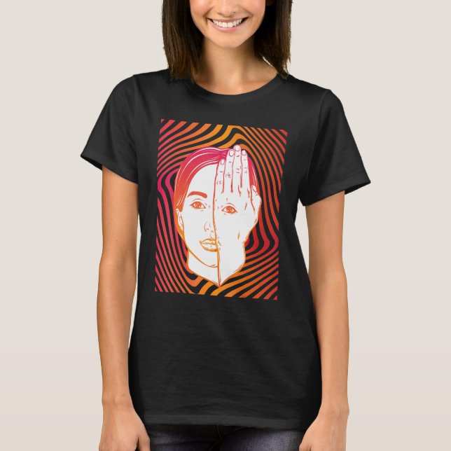 Girl With Eye On Hand Psychedelic Hypnotic Backgro T Shirt (Framsida)