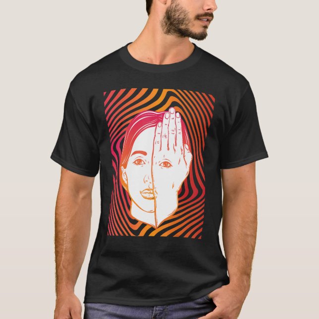 Girl With Eye On Hand Psychedelic Hypnotic Backgro T Shirt (Framsida)