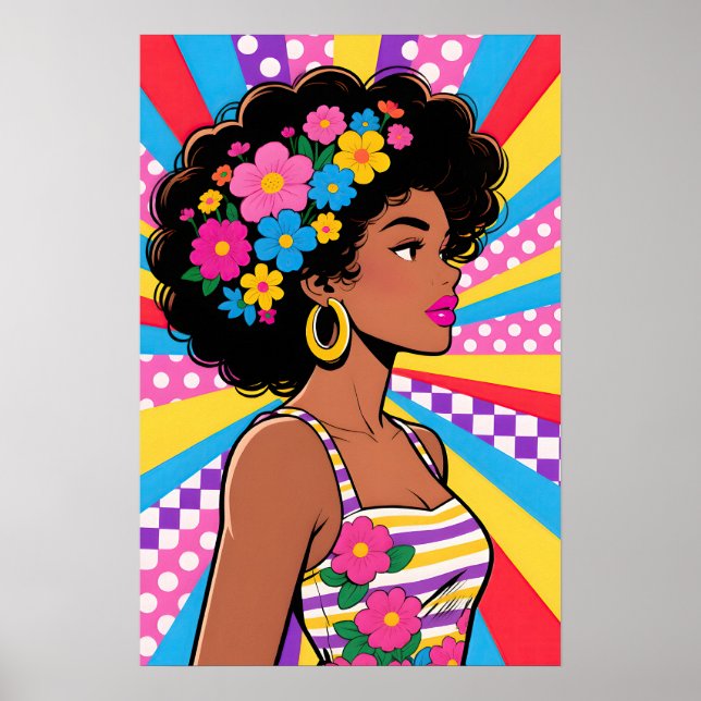 Girl with Flowers Pop Art Poster (Framsidan)
