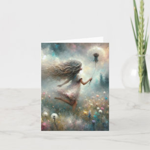 Girl with Fluffy Dandelion Helgkort