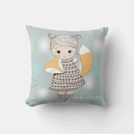 Girl with Fox Baby Pillow Kudde