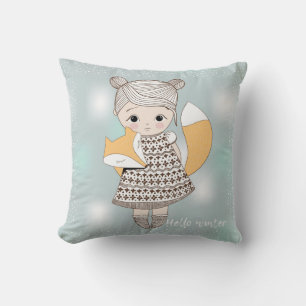 Girl with Fox Baby Pillow Kudde