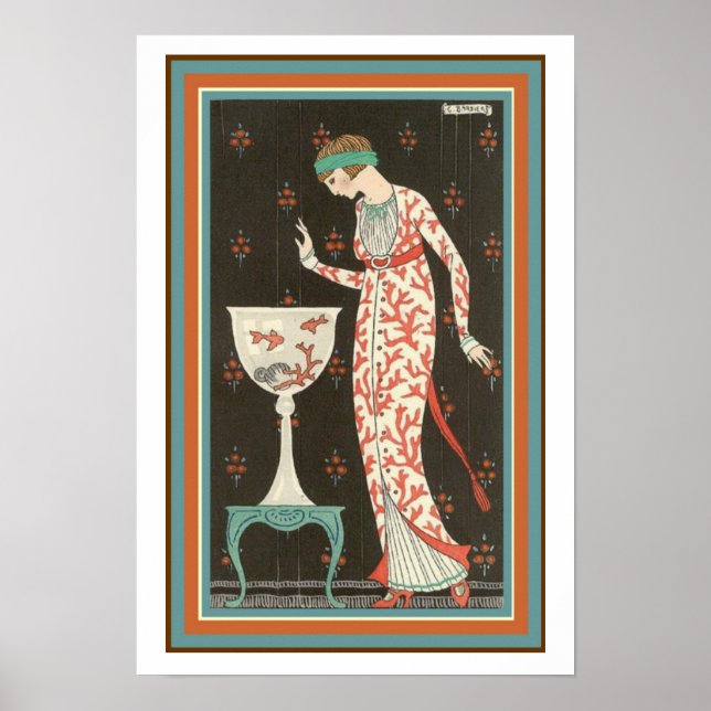 "Girl With Goldfish" Art Deco Poster 13 x 19 (Framsidan)
