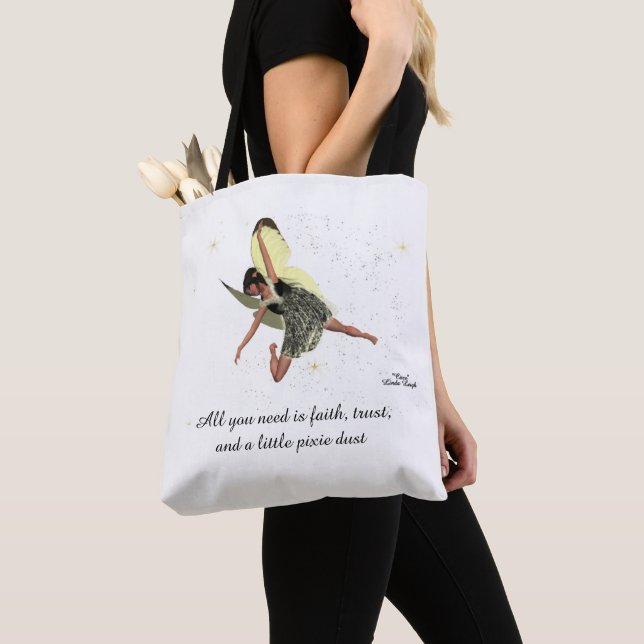 Girl with Gult Vingar Tote Bag Tygkasse (Närbild)