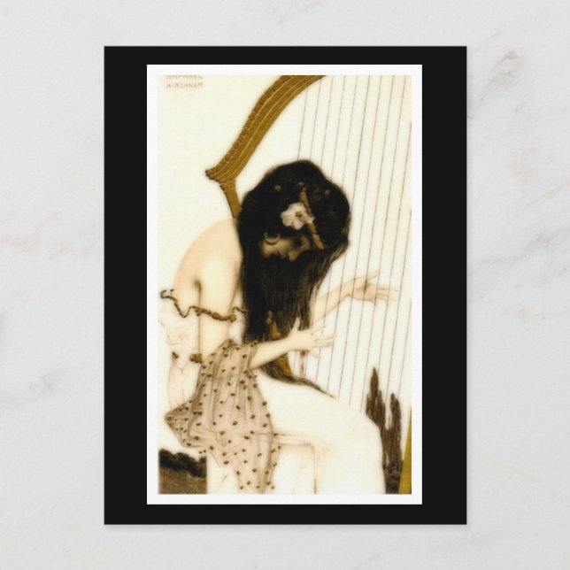 Girl with Harp Vykort (Framsida)