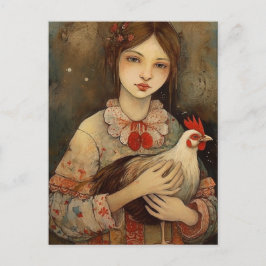 Girl with her Pet Chicken Ai Art Vykort