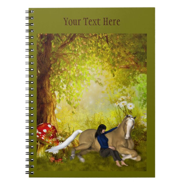 Girl with Horse Fantasy Art Notebook Anteckningsbok (Framsidan)