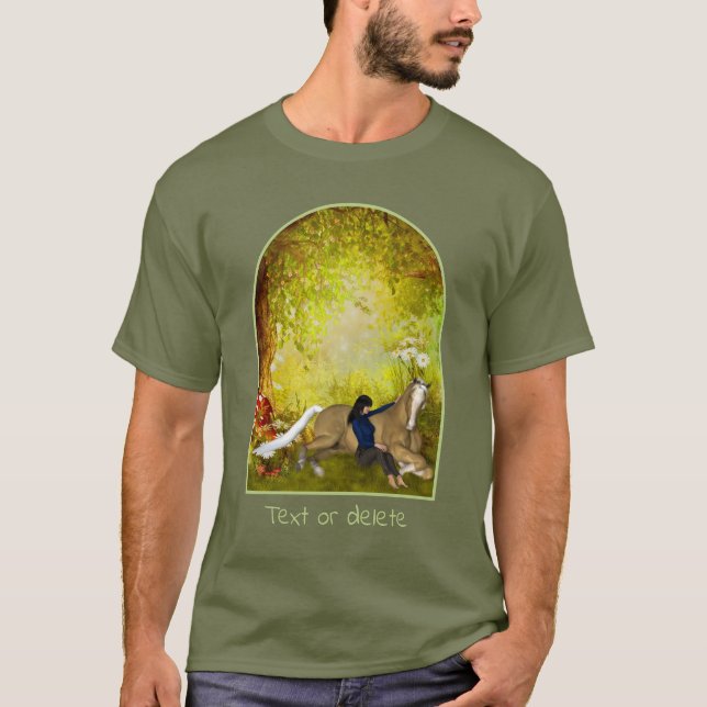 Girl With Horse Flowers Fantasy Art Personalized T Shirt (Framsida)