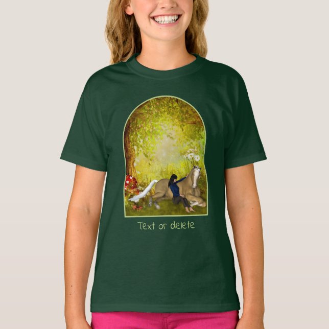 Girl With Horse Flowers Fantasy Art Personalized T Shirt (Framsida)