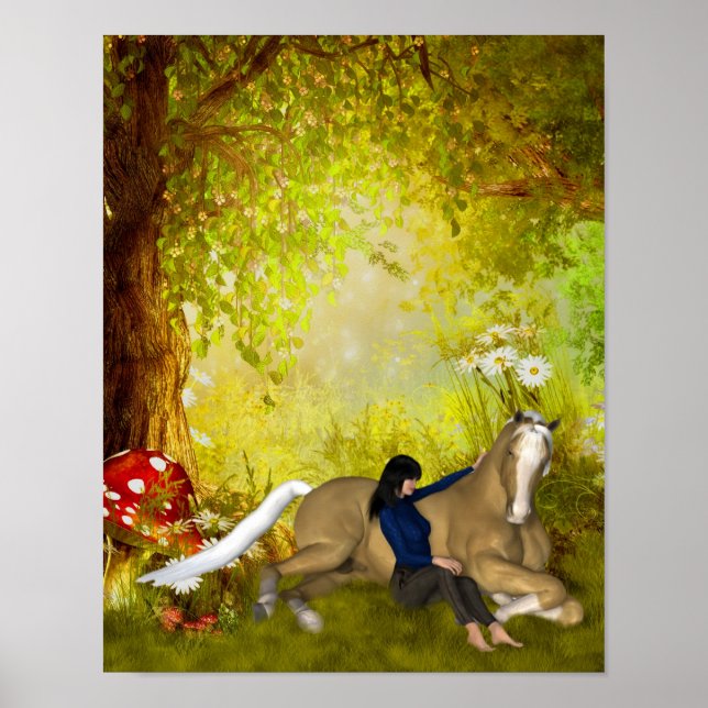 Girl with Horse Flowers Fantasy Art Poster (Framsidan)