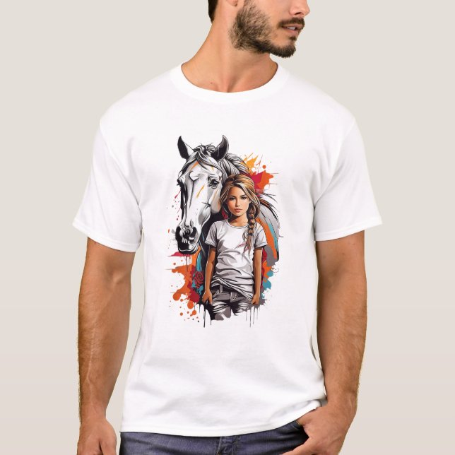 Girl with Horse Graphic T Shirt (Framsida)
